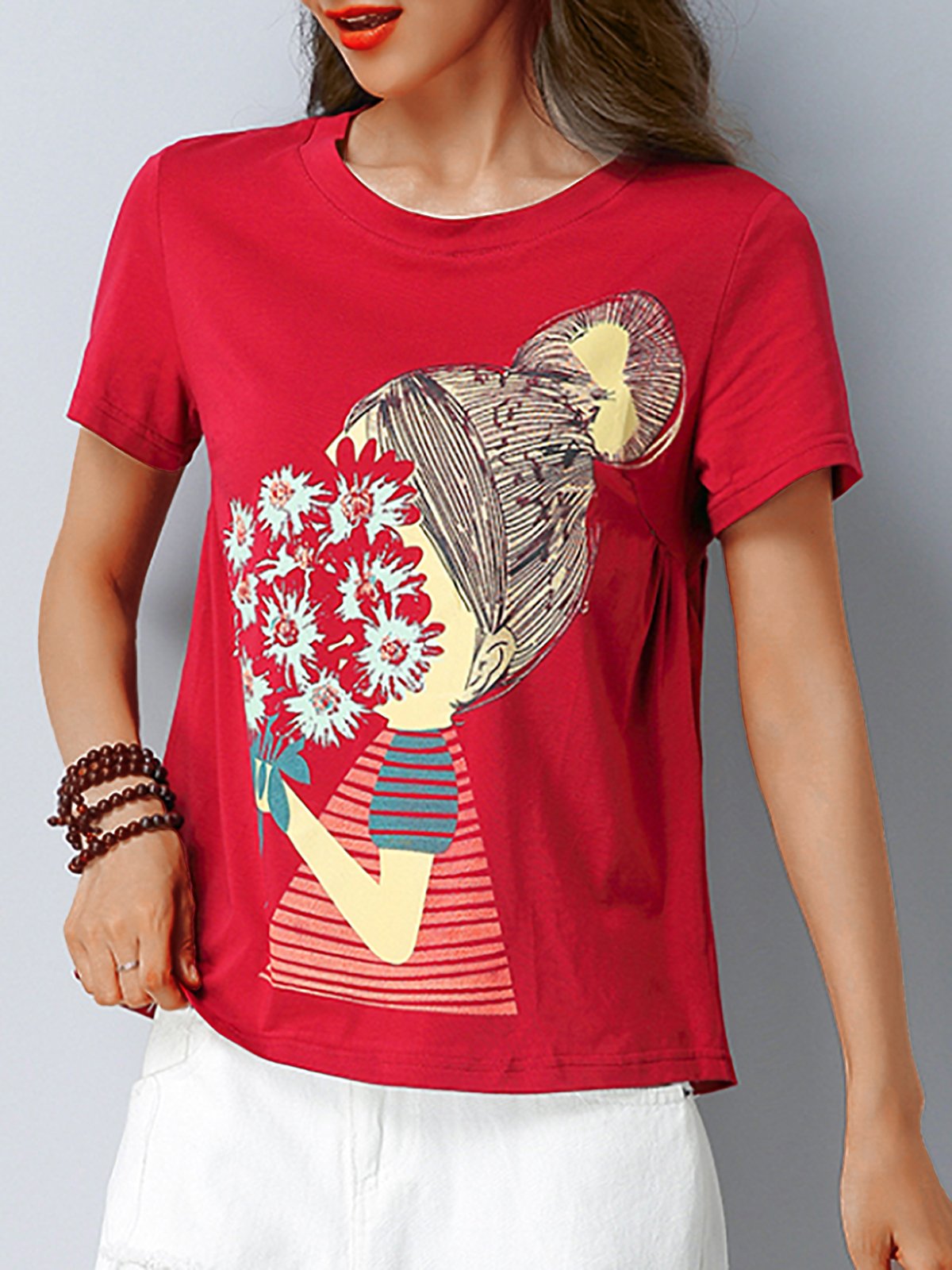 Plus Size Women Short  Sleeve  Round Neck    Floral  Casual  Tops