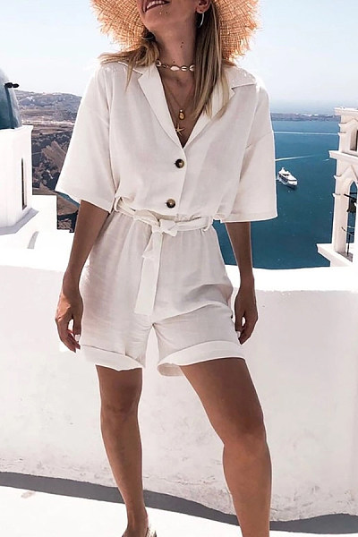 White Half Sleeve Solid Pants