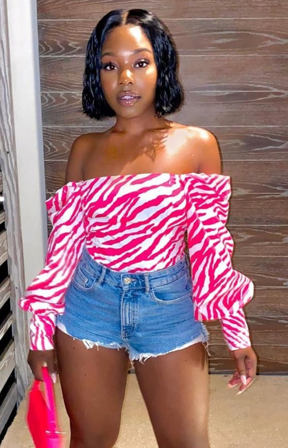 Off the Shoulder Zebra Long Sleeve Shirt