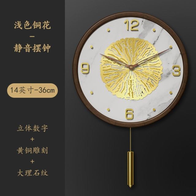 Living room household fashion solid wood pure copper wall clock