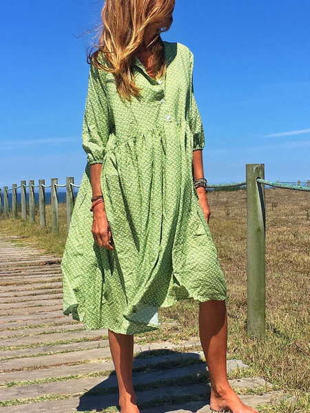 Plus Size  V-neck  Elegant Casual  Midi  Dress