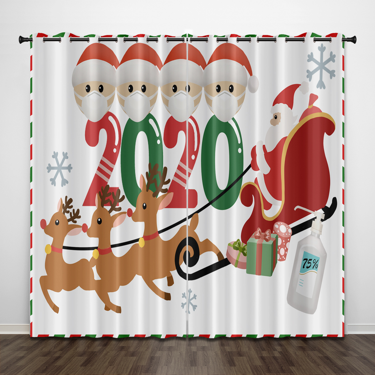 圣诞疫情幸存者的一家热卖款 高精密黑丝遮光窗帘 数码印花半遮光