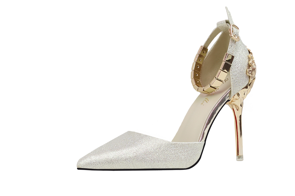 10CM Carved Metal Chain Pointed Toe Dress Wedding Party Elegant Heeled Sandals