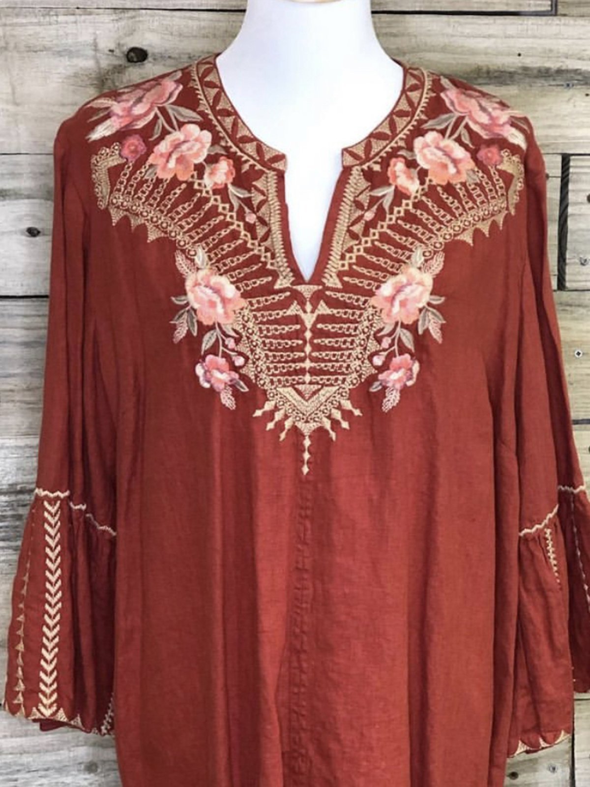 Romantic Red Wedding Shift Geometric Cotton-Blend Long Sleeve Dresses