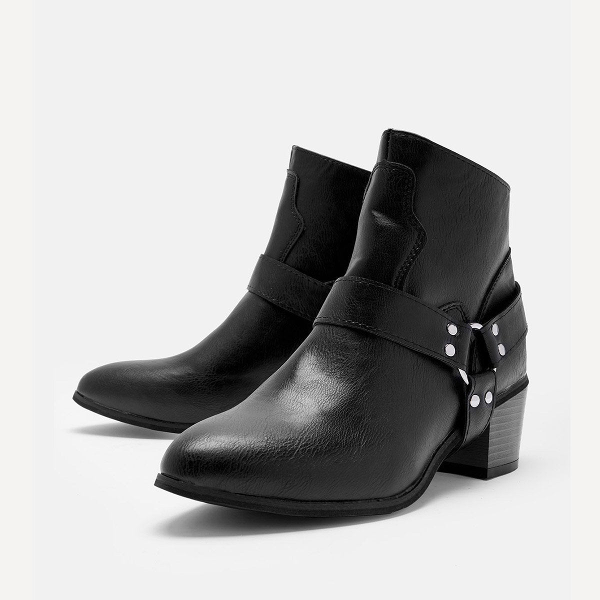 Women Fashion PU Western Booties Casual Zipper Low Heel Ankle Boots