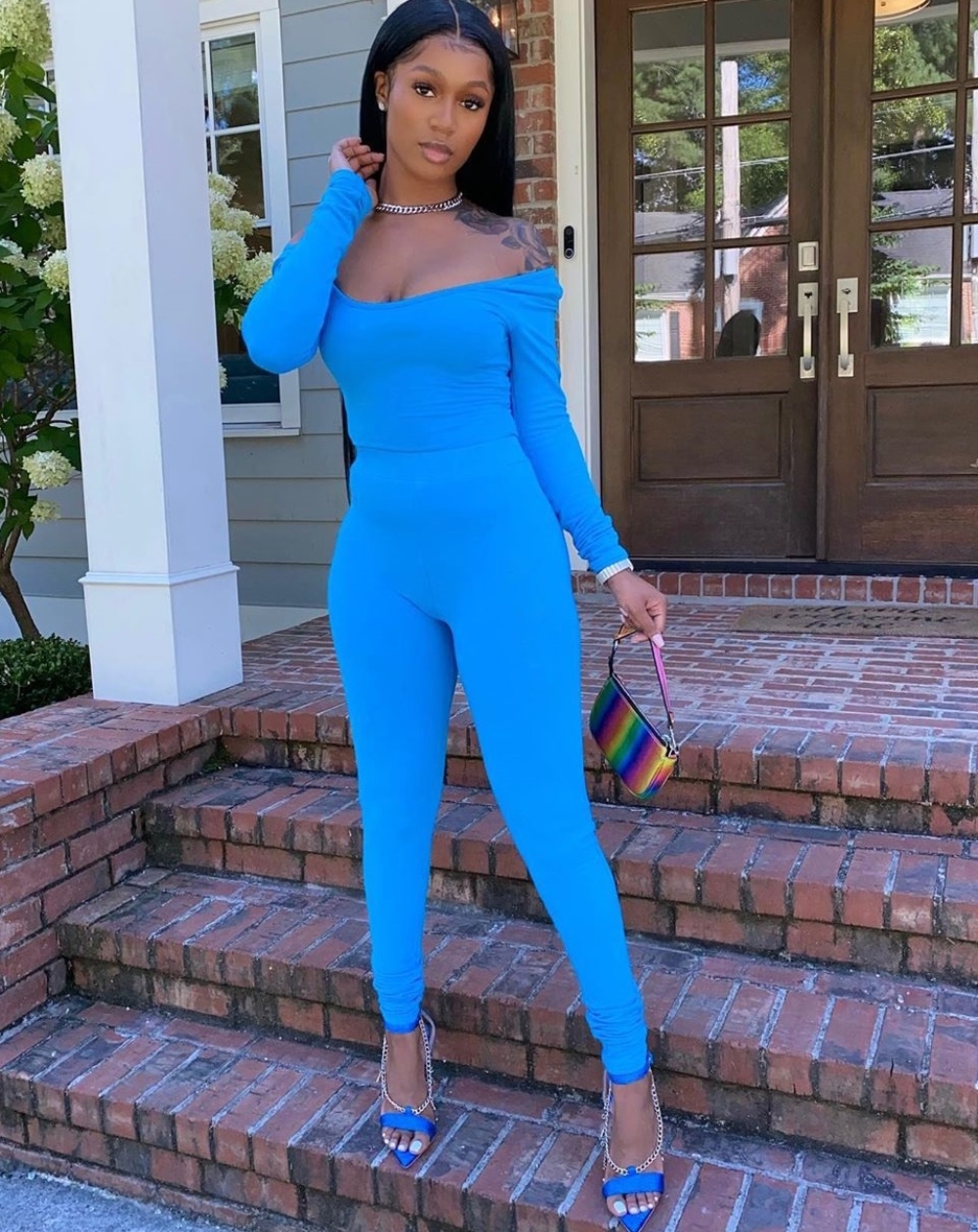 Solid Color Sexy Two Piece Tight Pants Set