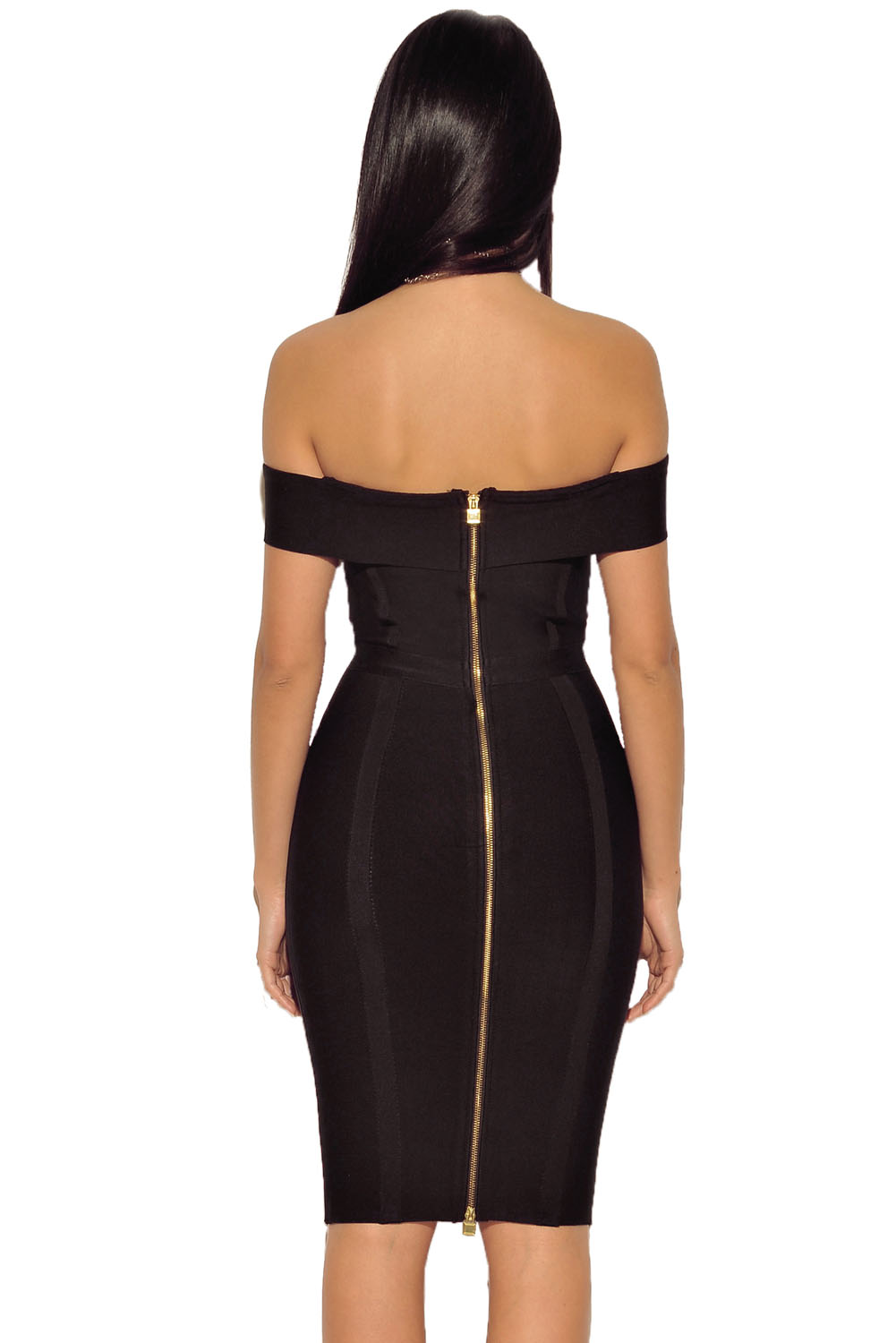 Gold Chain Crisscross Lace up Black Bandage Dress