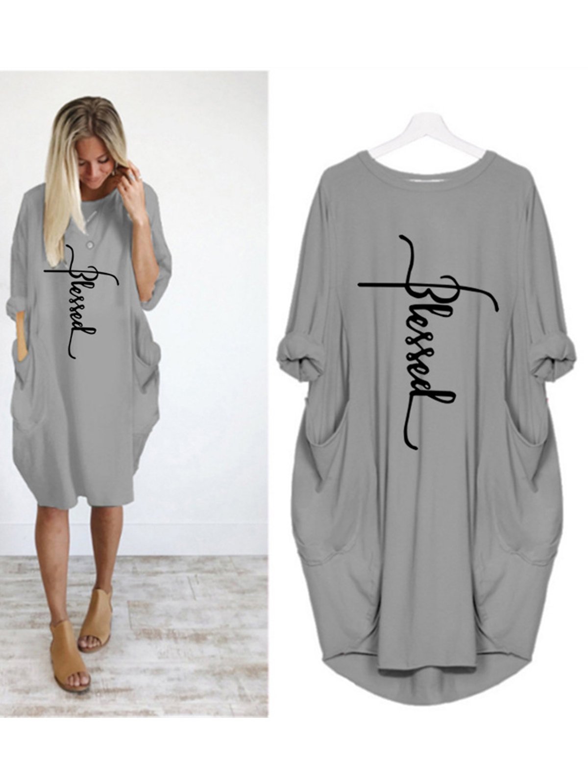 Casual Plus Size Round Neck Short Sleeve Shirt Dresses