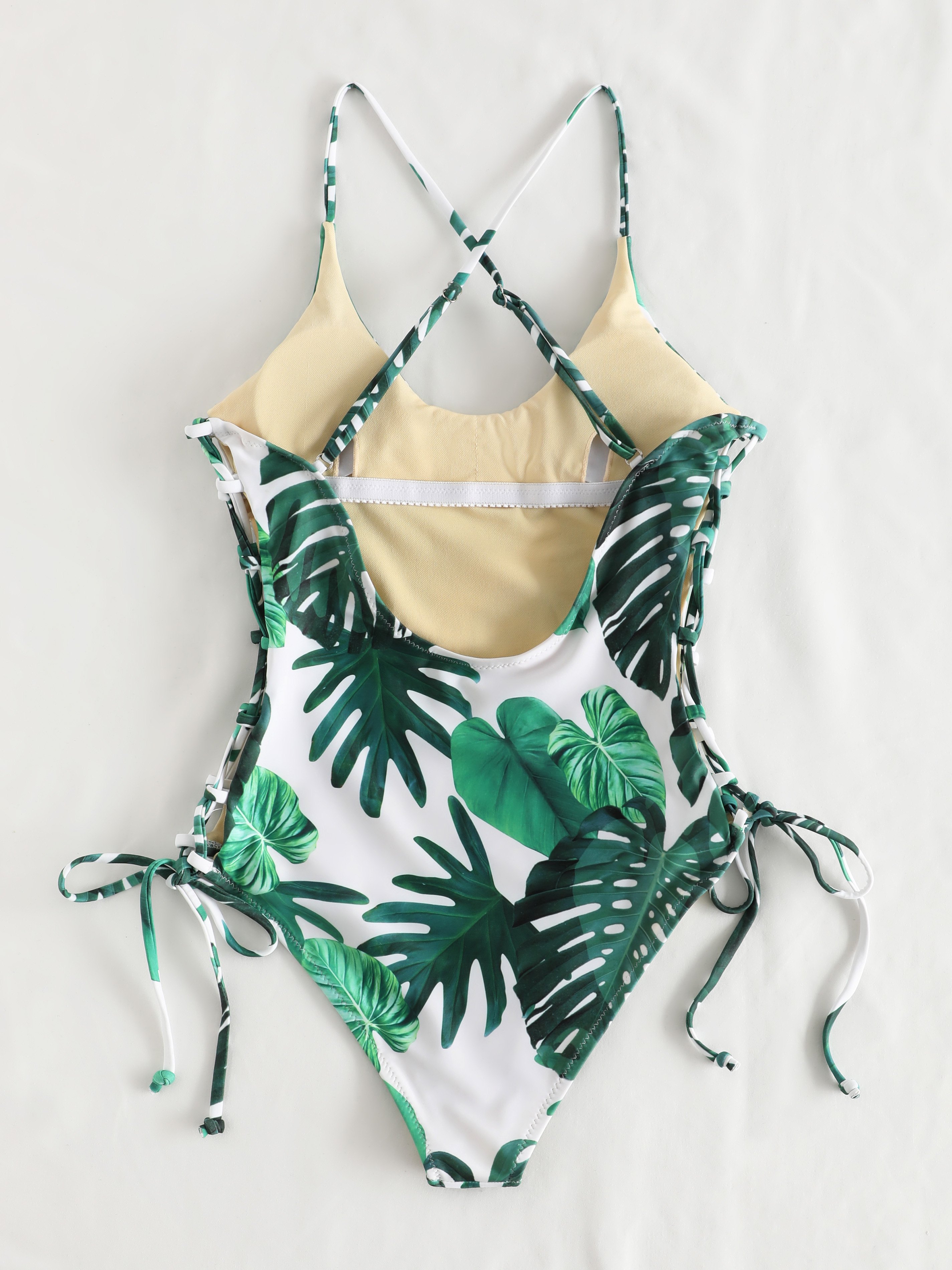 Leaf Print Side Cinched One Piece Swimsuit