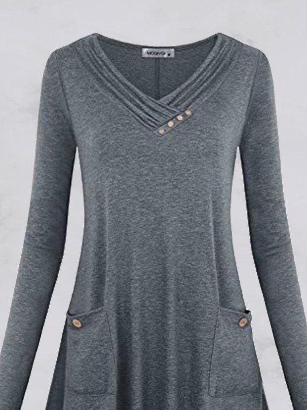 Gray Paneled Cotton Vintage Long Sleeve Dresses