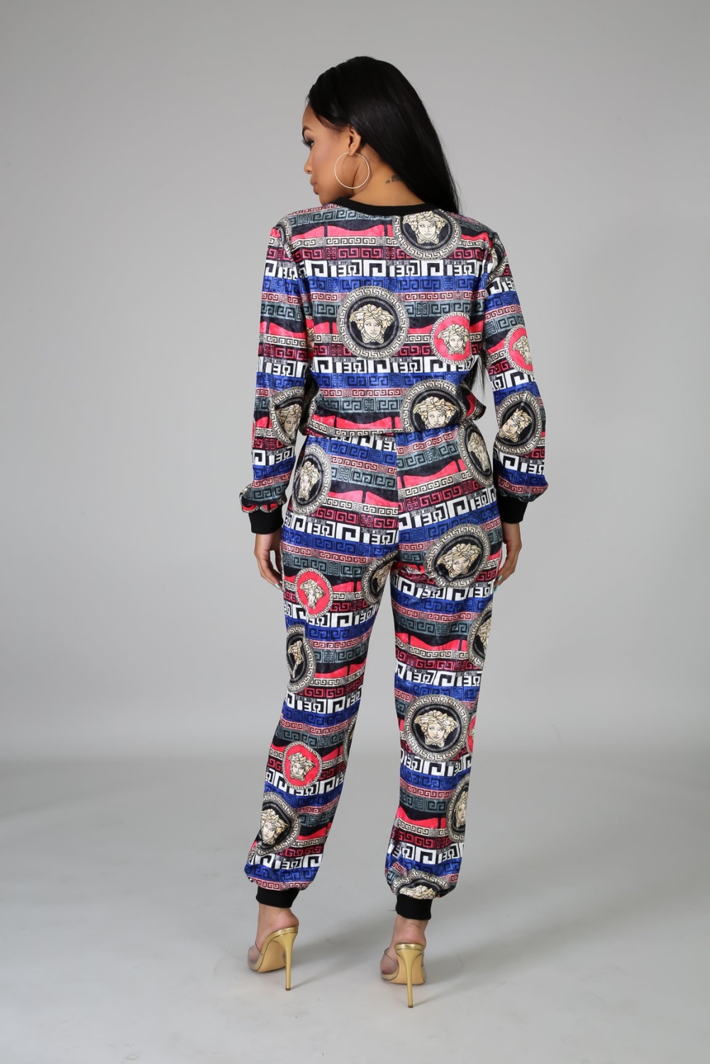 Print Colorful African Long Sleeve Top and Pants Set