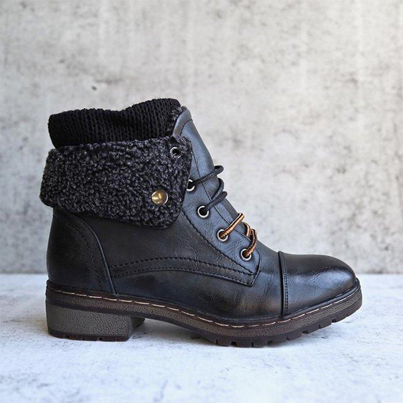 Women Warm Martin Booties Casual Comfort Plus Size Lace Up Shoes