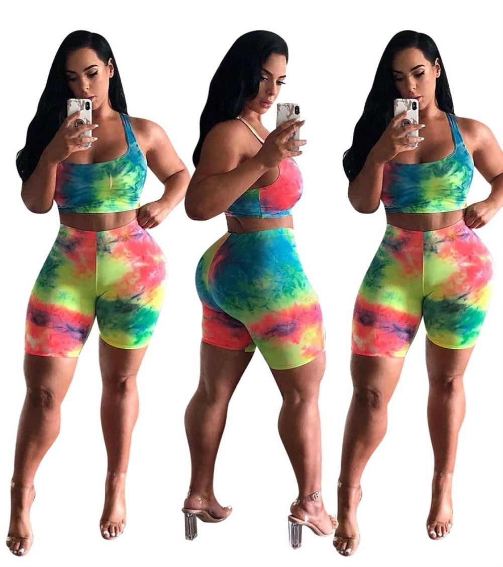 Tie Dye Sexy Two Piece Shorts Set