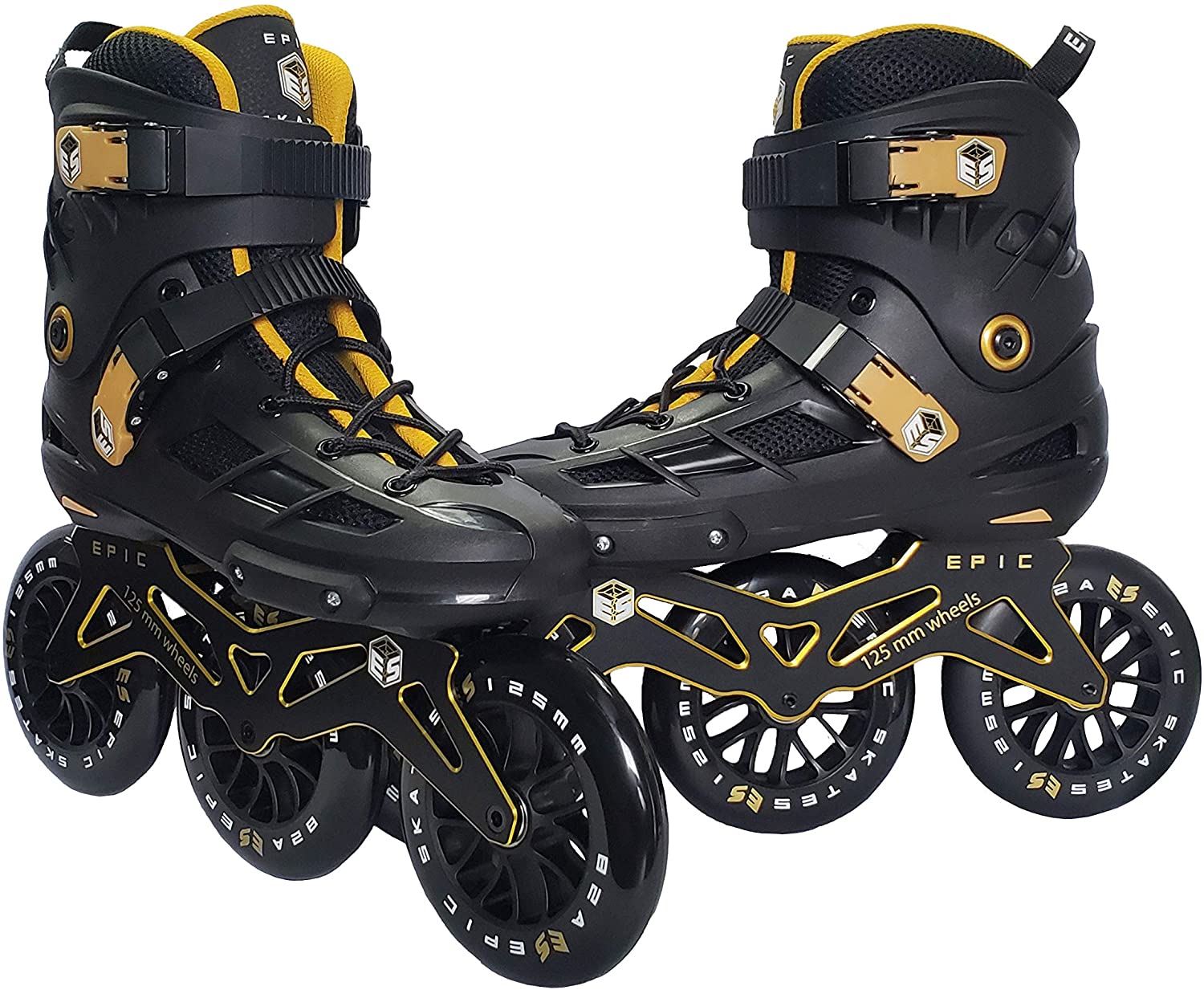 Epic Skates 125mm Engage 3-Wheel Inline Speed Skates, Black/Gold, Adult 6