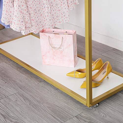 Metal Free Standing Display Garment Clothing Rack with Wooden Shelves/47.2�?