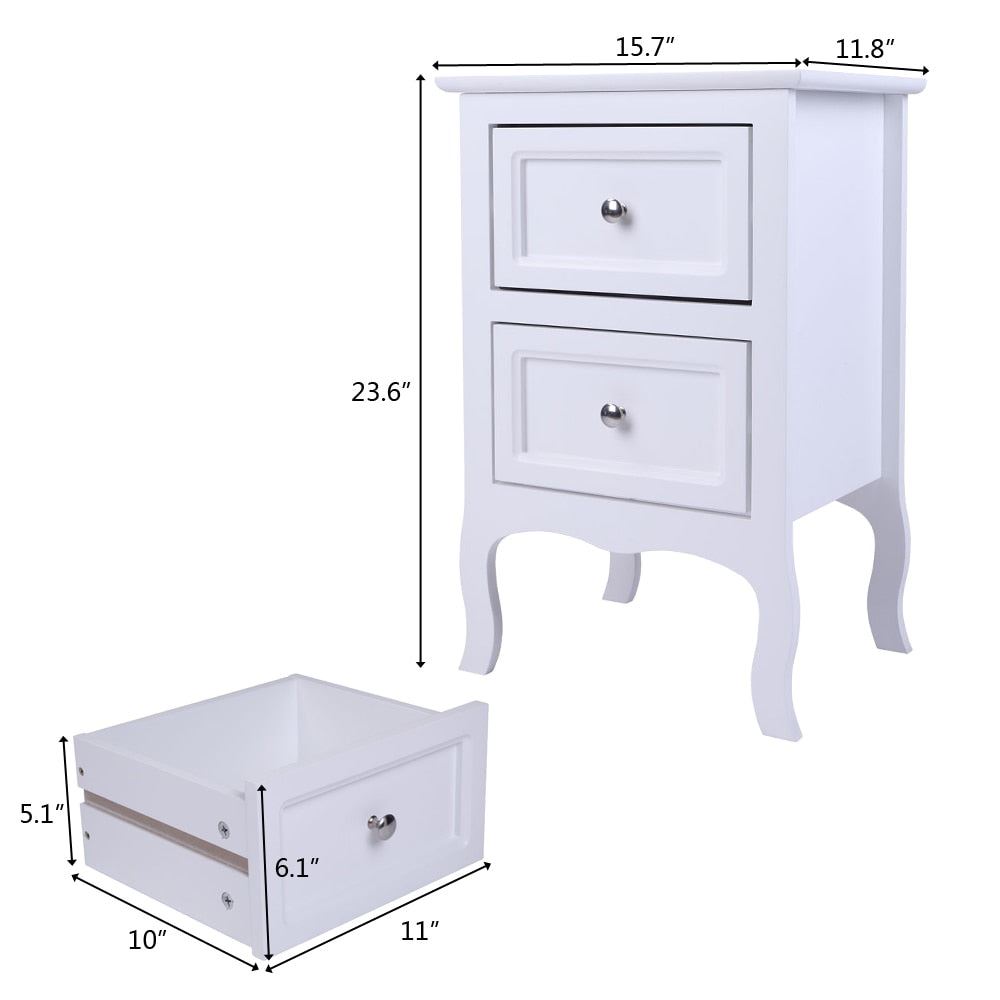 Bedside Table Two-Tier Drawer Nightstand Side End Table Cabinet
