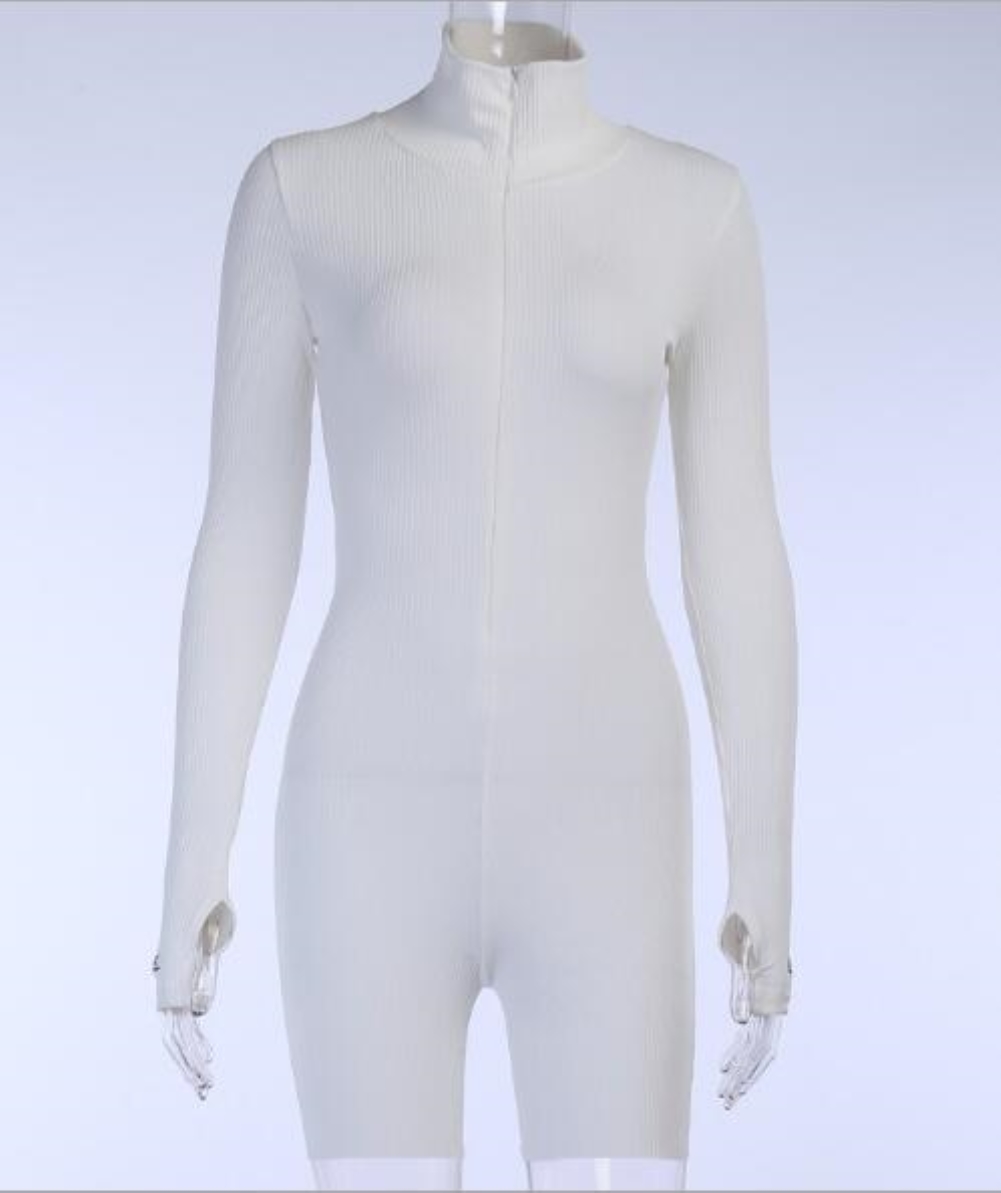 Sports Fitness Solid Zipper Rompers Jumpsuit