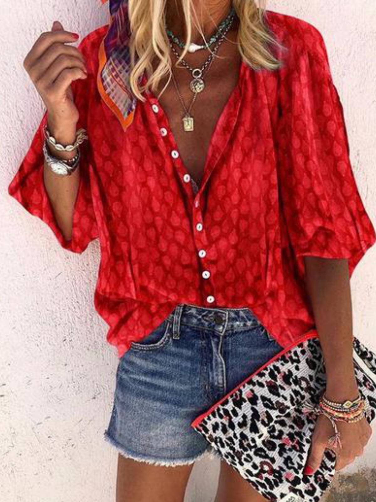 Casual Printed 3/4 Sleeve Shirts & Tops