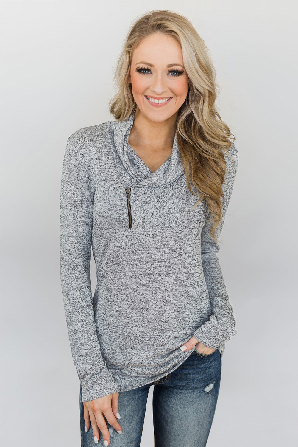 Gray All This Time Zipper Pullover Top