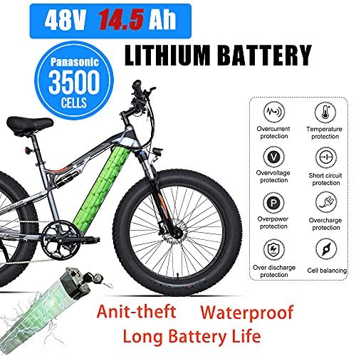 Electric Mountain Bike, 4.0 Fat Tire E-Bike with 48V 14.5ah Lithium Battery