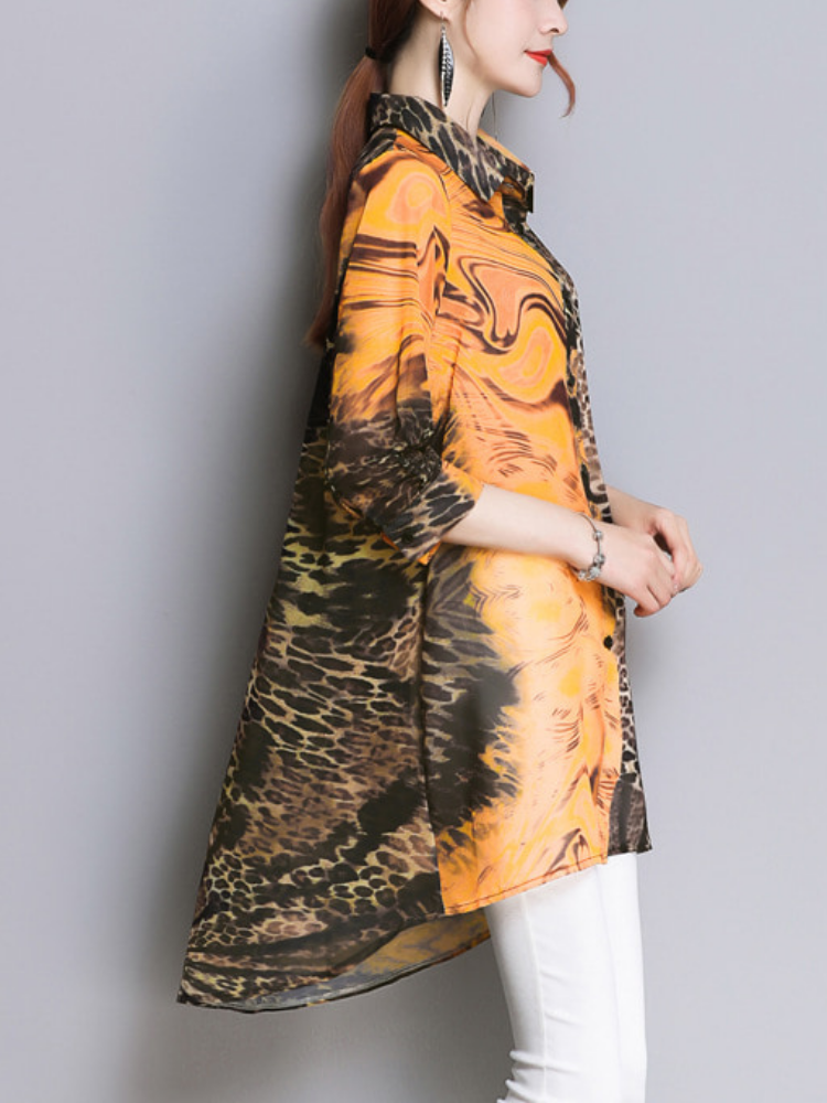 Leopard 3/4 Sleeve Abstract Causal Dresses