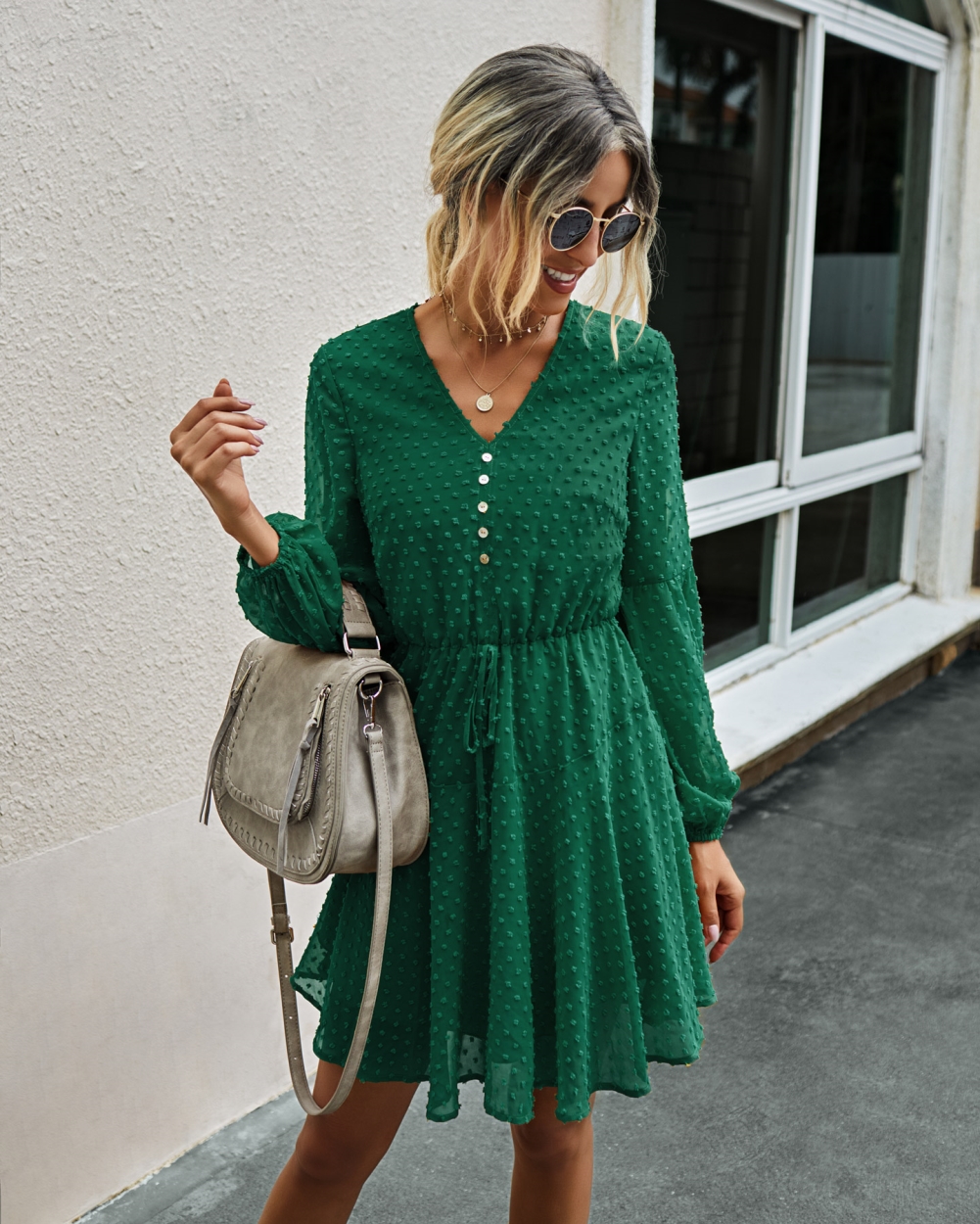 Western Long Sleeve V-Neck Skater Dress