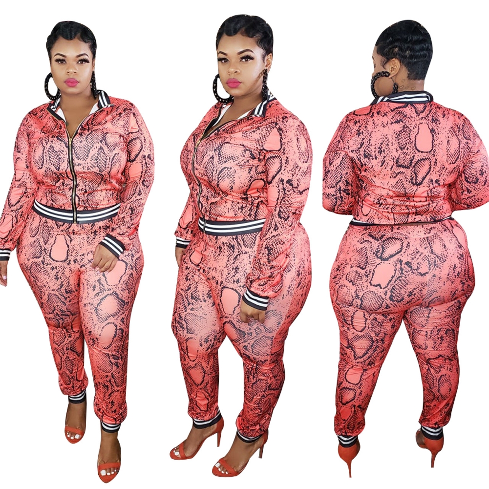Plus Size Matching Leopard Tracksuit