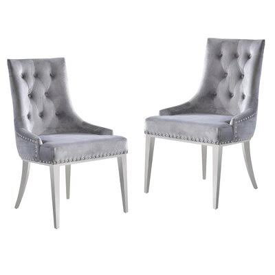 Quinto Tufted Velvet Wingback Side Chair in Gray Rosdorf Park