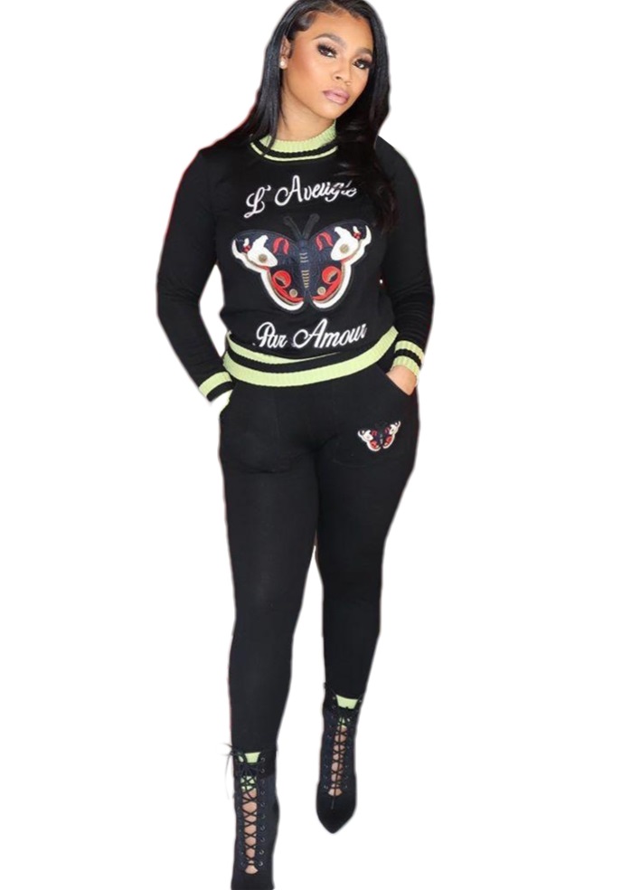 Print Round Neck Long Sleeve Shirt and Pants Set