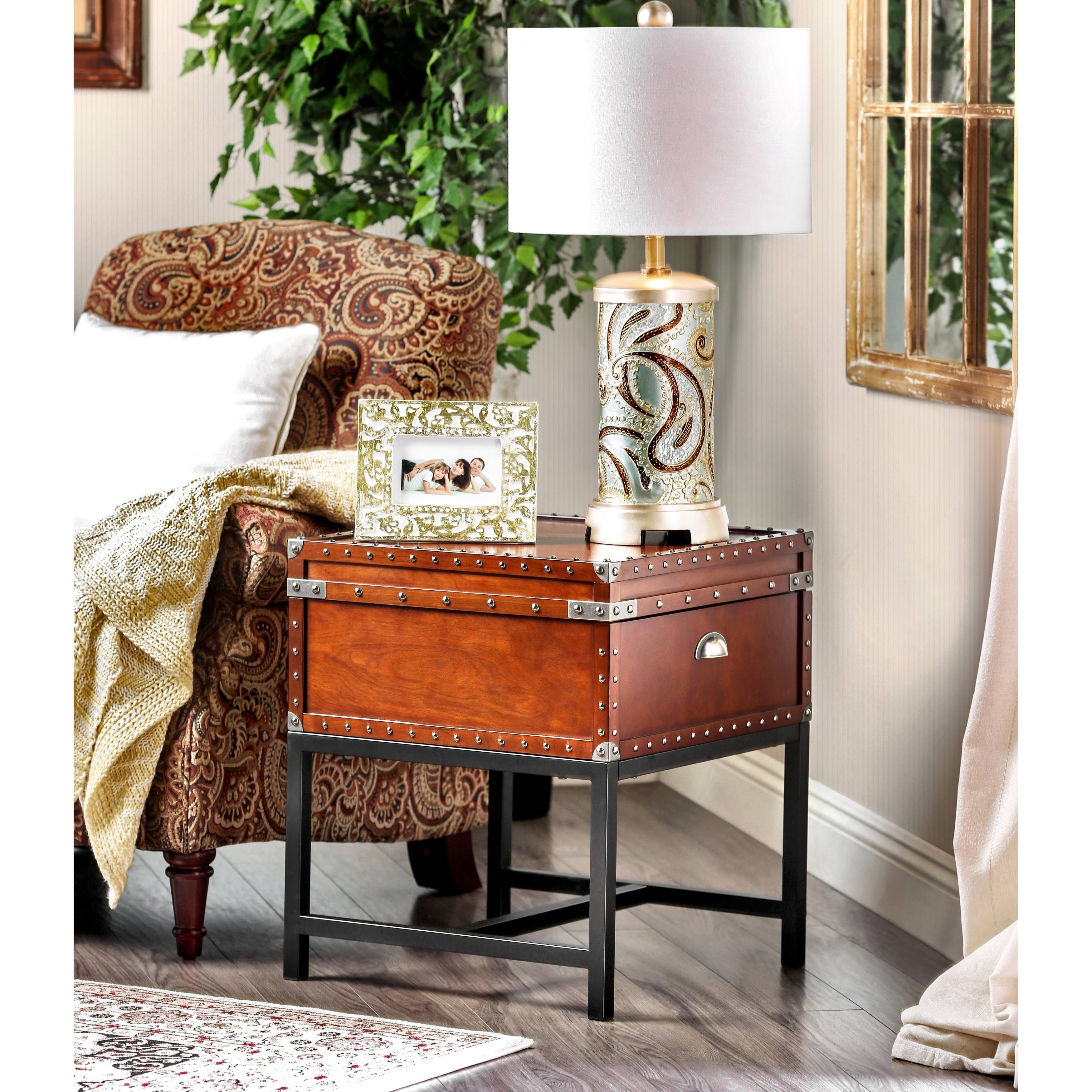 Furniture of America Dravens Industrial Trunk Style End Table - Cherry