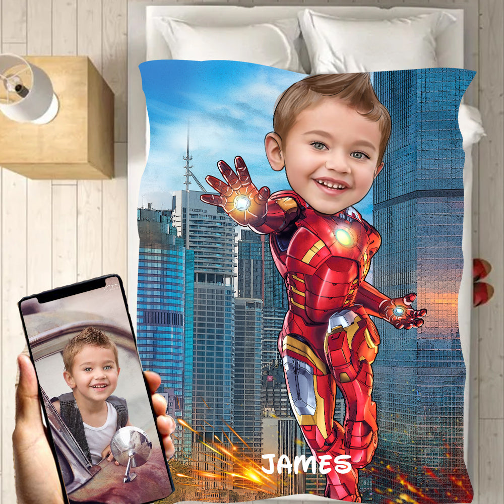 Personalized Hand-Drawing Kid's Photo Portrait Fleece Blanket V