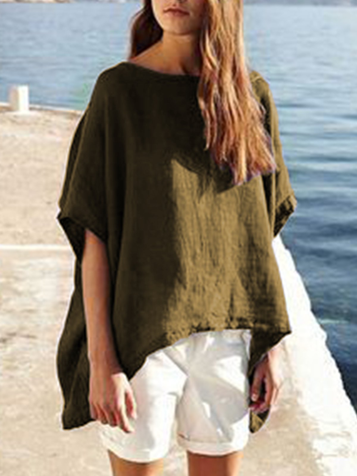 Short Sleeve Asymmetrical Simple & Basic Solid Shirts