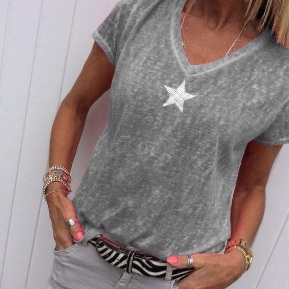 Grey Casual Abstract Short Sleeve Shift Shirts & Tops