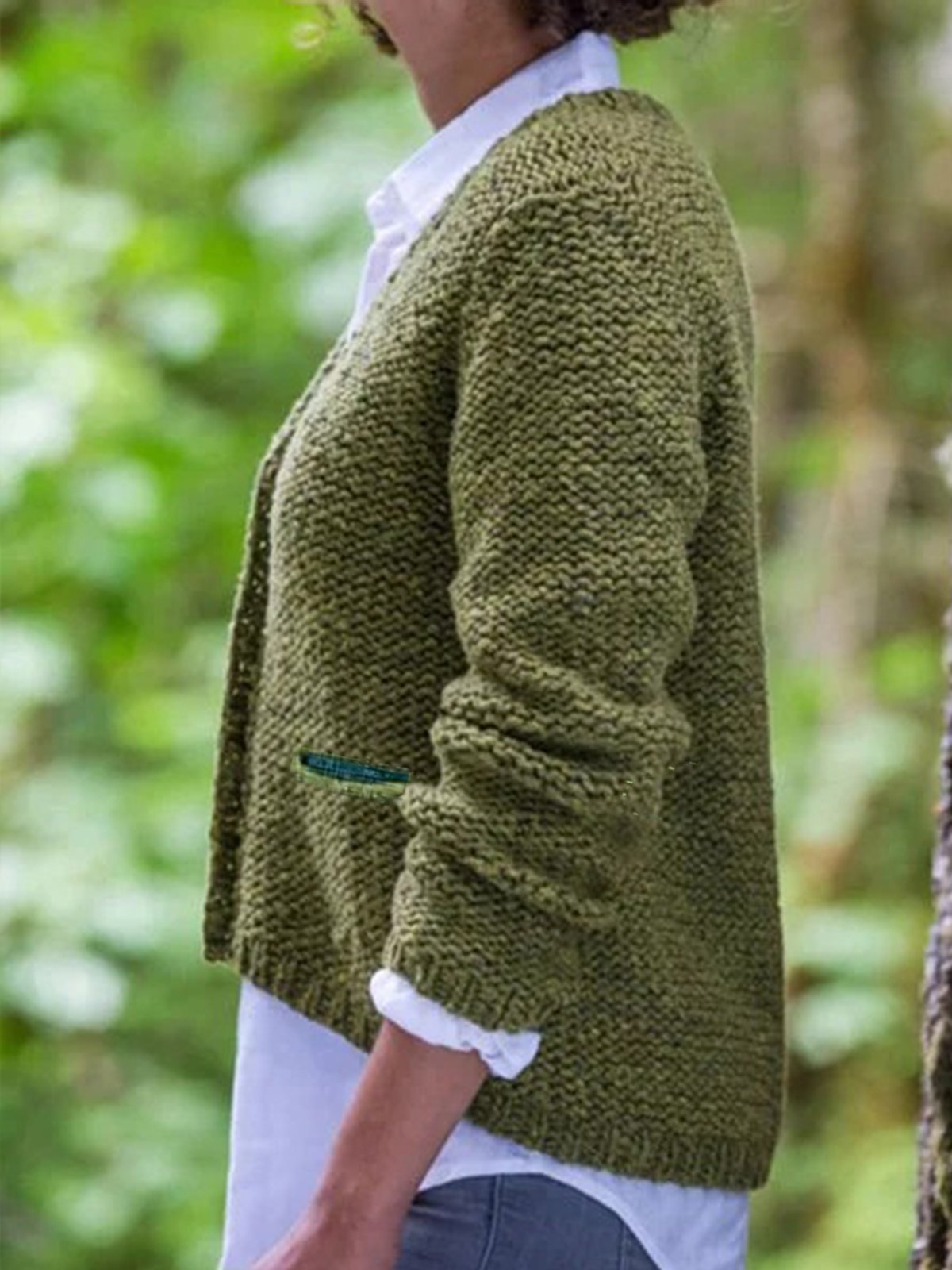 Casual Plain Knitted V-neck Long Sleeve Buttoned Sweater