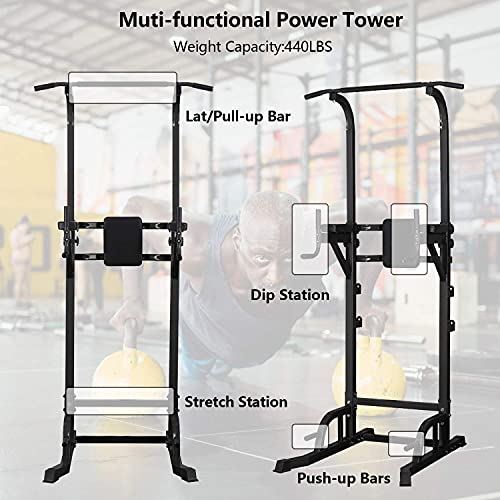 DOIT Power Tower Pull Up and Dip Station with Barbell Rests