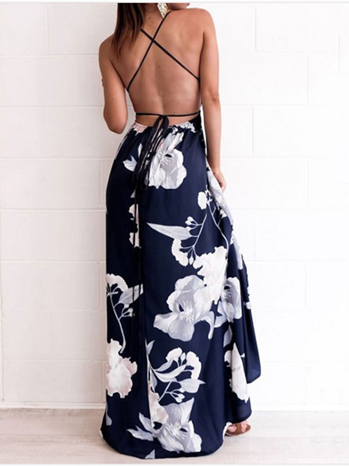 V Neck Floral Sweet Maxi Dresses