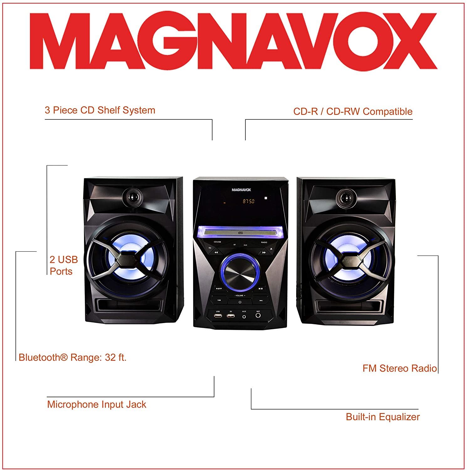 Magnavox MM441 3-Piece CD Shelf System with Digital PLL FM Stereo Radio