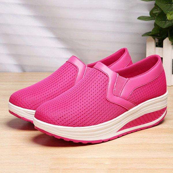 Breathable Mesh Pure Color Rocker Sole Shake Casual Shoes