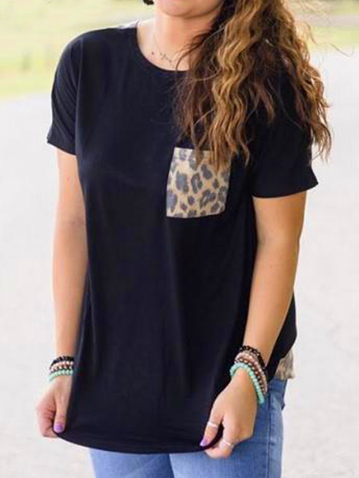 Crew Neck Printed Short Sleeve Vintage Shirts & Tops