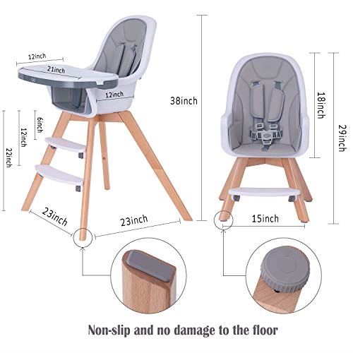 HM-TECH-Wooden Baby High Chair with Double Removable Tray