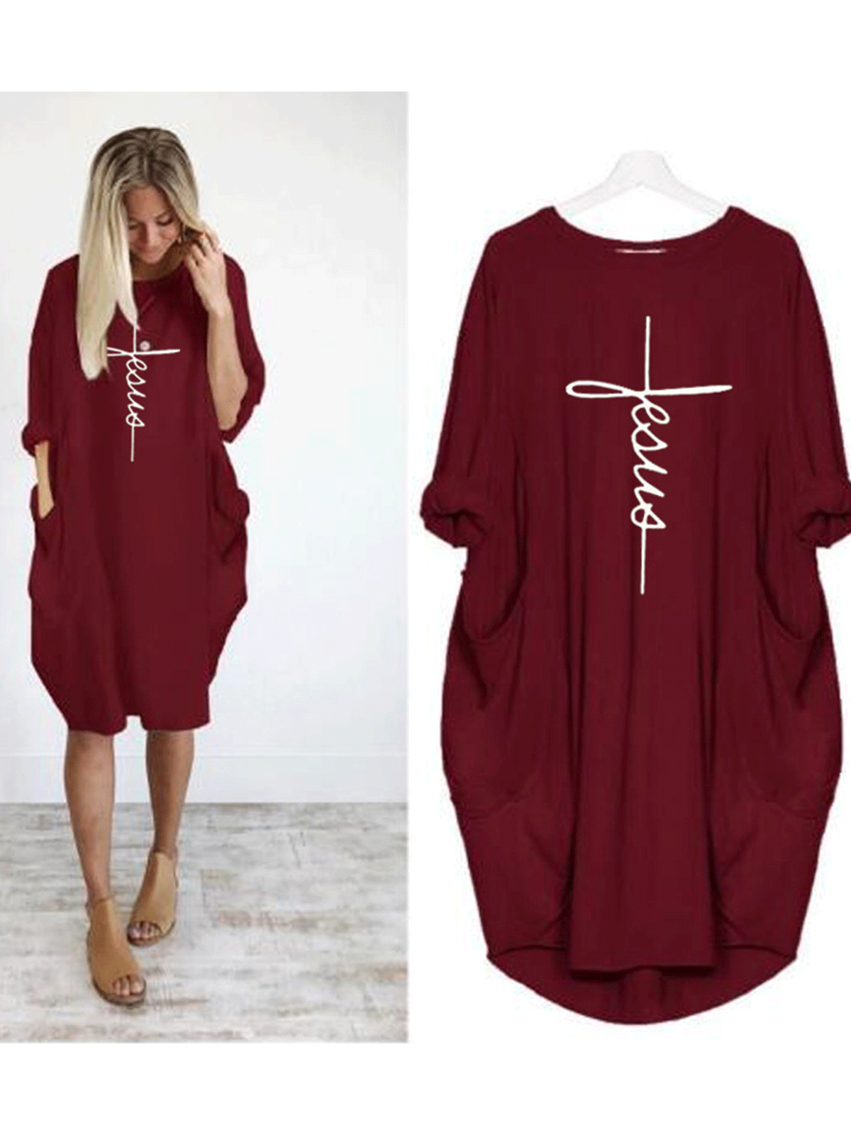 Casual Plus Size Pocket Printed Shirt Dresses