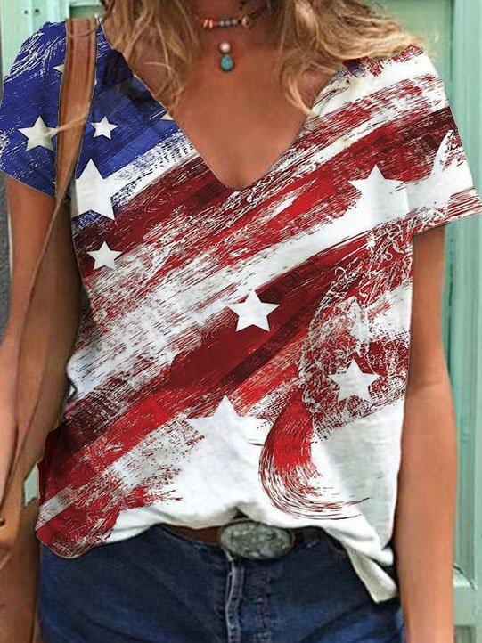 Casual V Neck Shift Abstract Shirts & Tops