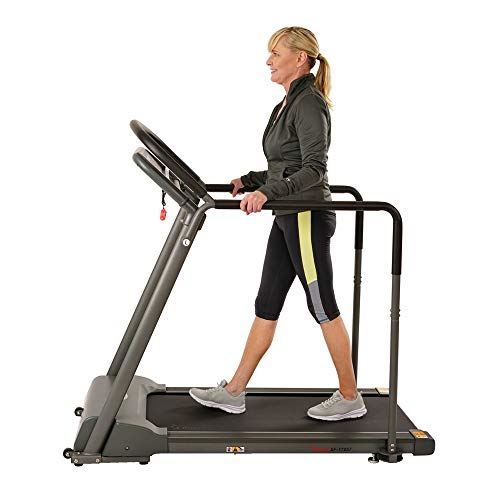 Sunny Health & Fitness Walking Treadmill with Low Wide Deck and Multi-Grip Handrails for Balance