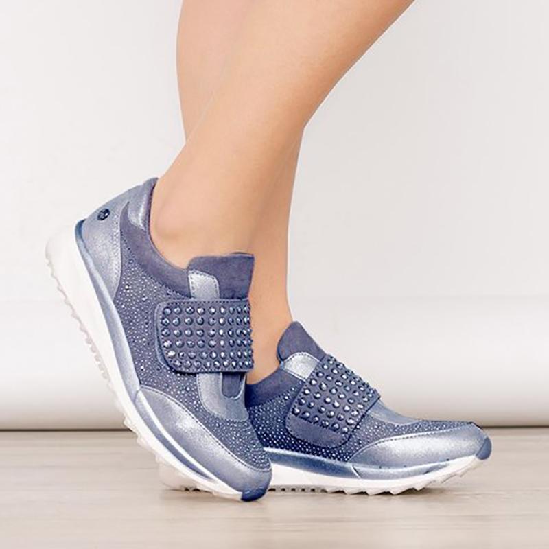 Women's Simple Solid Color Rhinestone Velcro Casual Shoes