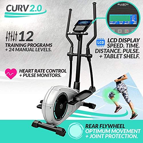 Bluefin Fitness CURV 2.0 Elliptical Cross Trainer | Home Gym | Exercise Step Machine | Air Walker- Black & Silver