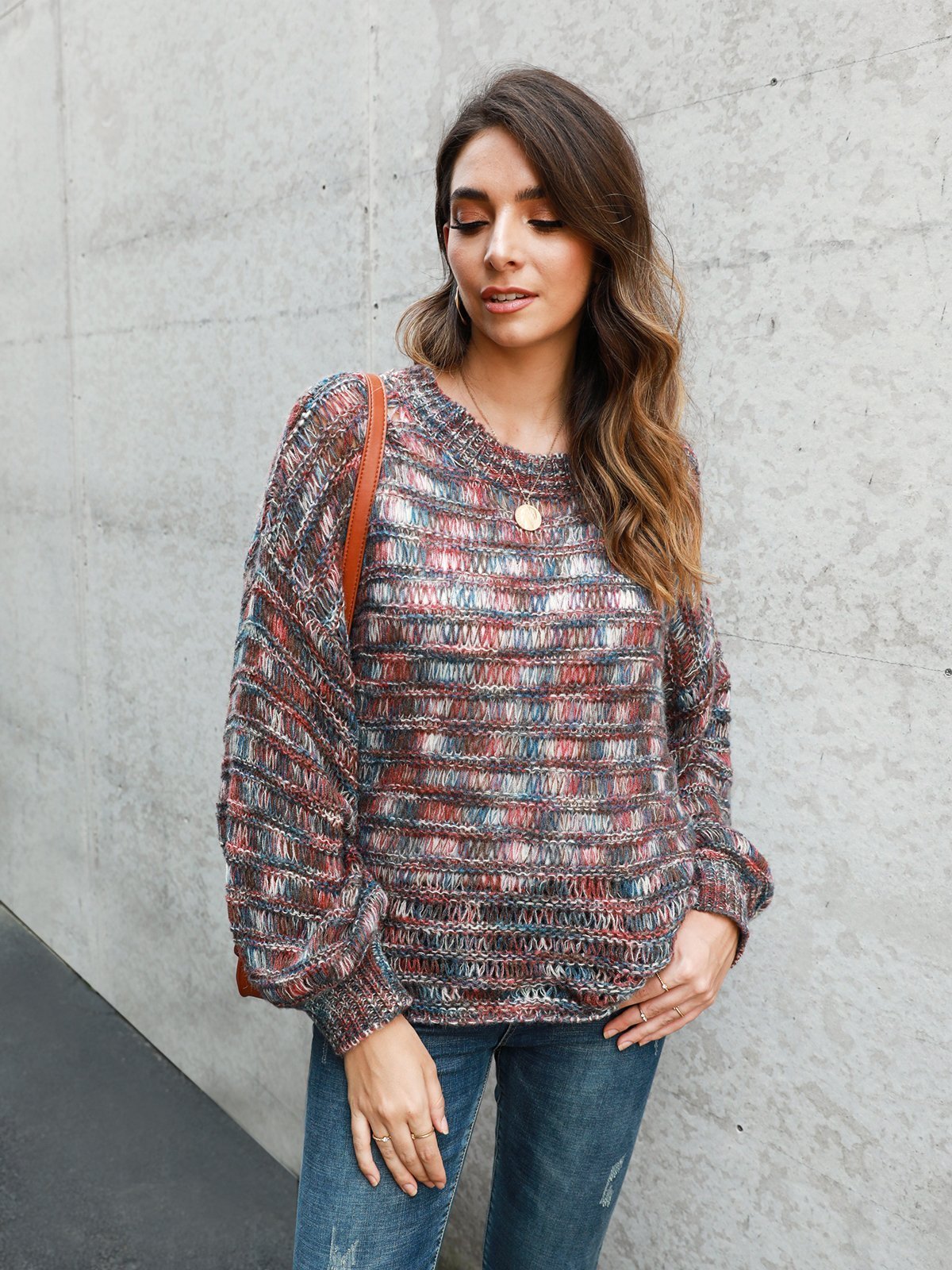 Sweet Long Sleeve Ombre/tie-Dye Shift Sweater