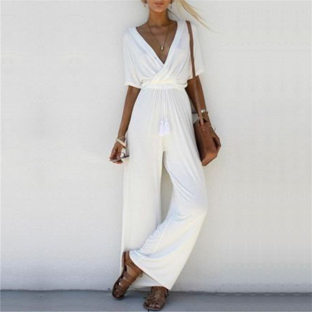 Stylish Crossed Deep V Jumpsuit