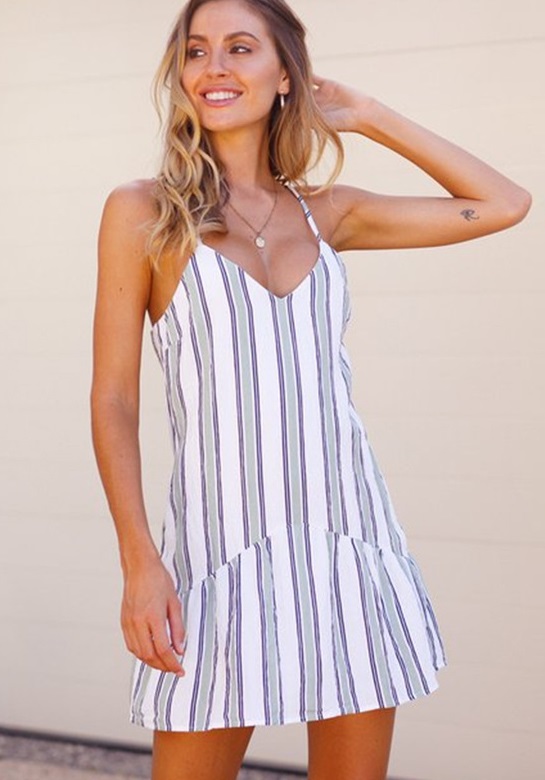 Print Stripes Straps Resort Dress