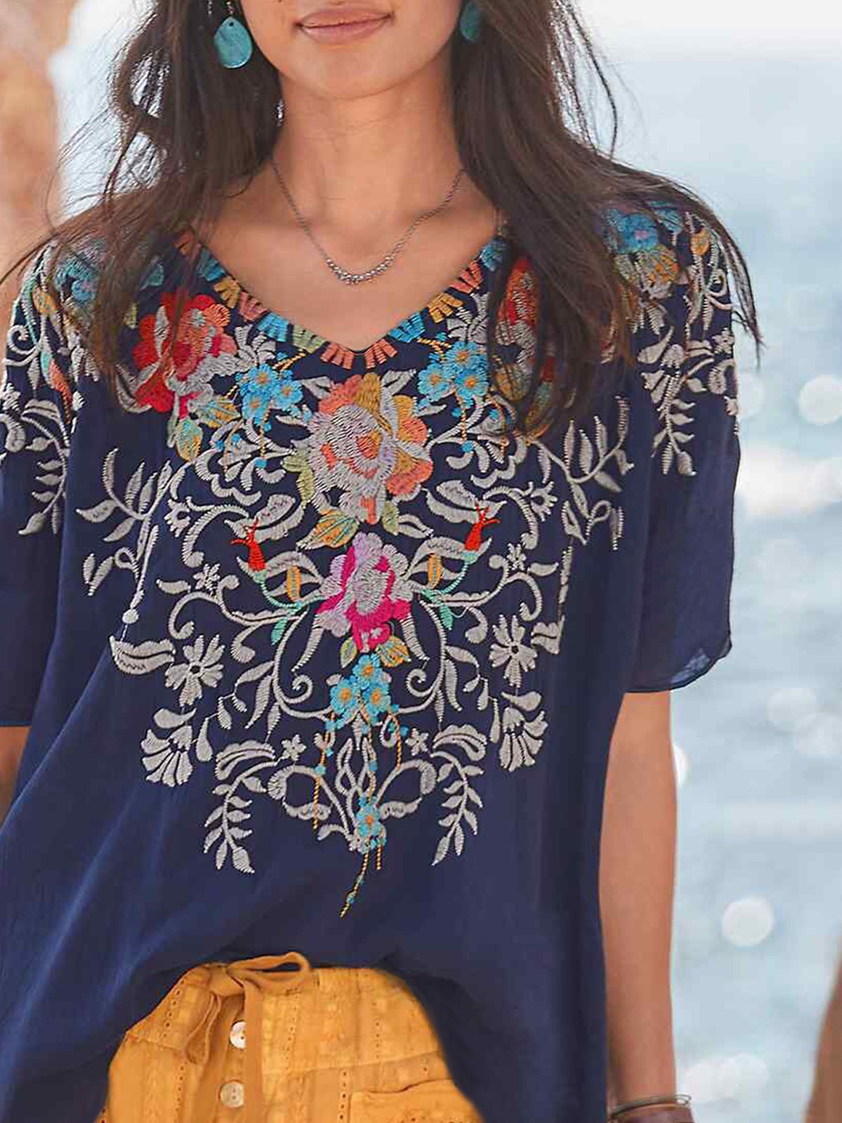 Vintage Shift Floral V Neck Shirts & Tops