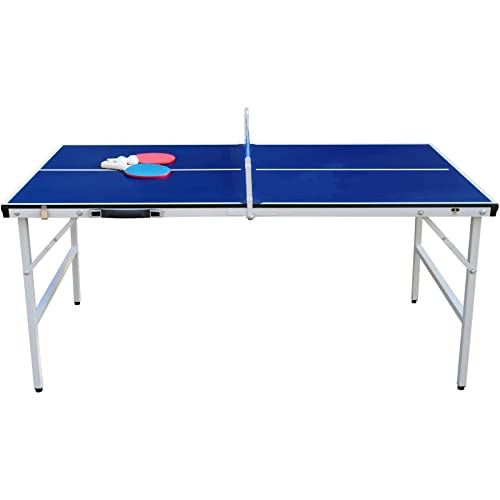 MDF Table Tennis Table w/ Quick Clips Table Tennis Net, Cue Set & 1 Table Tennis Bat